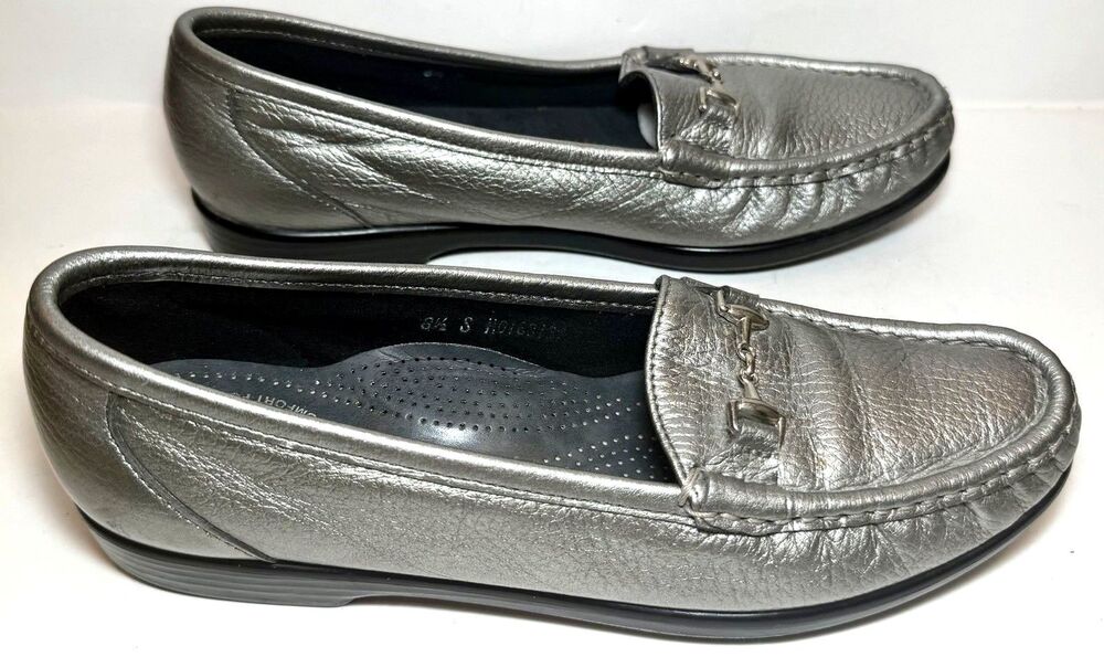 SAS Metro Loafers Women’s 8.5 S Slim Pewter Leather Horsebit Comfort Shoes